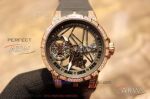 Perfect Replica Roger Dubuis Excalibur Skeleton Dial Rose Gold Diamond Case 46mm Men's Watch 